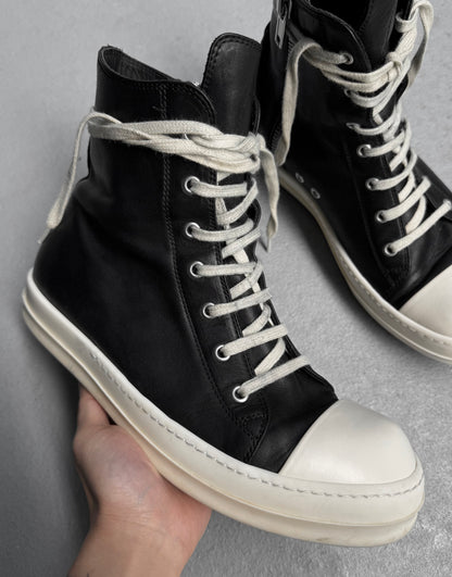 Rick Owens SS24 “LIDO” Black Oiled Calfskin Leather Ramones Sneakers