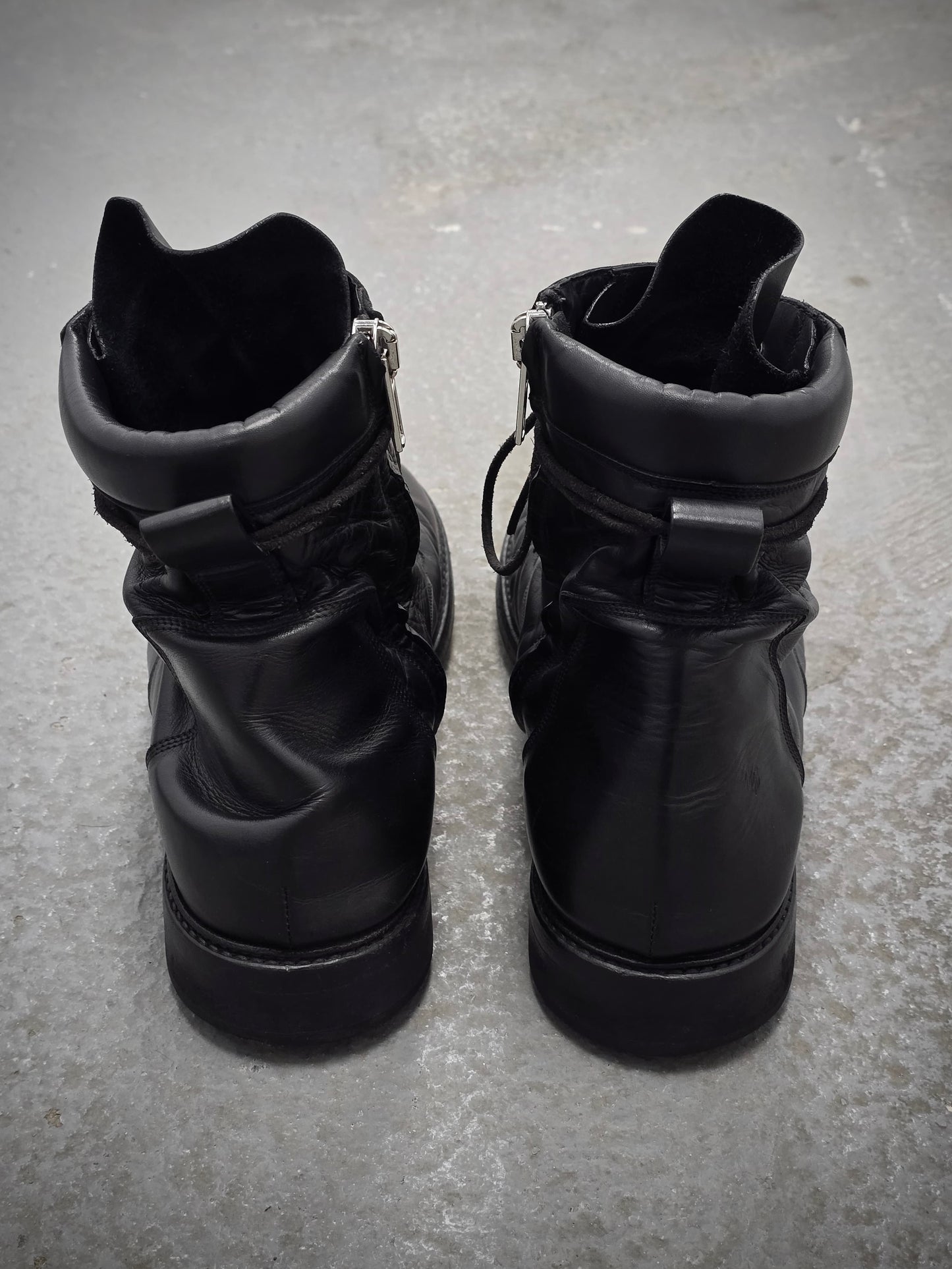 Rick Owens SS15 "FAUN" Goodyear Flex Calf Leather Side Zip Combat Boots