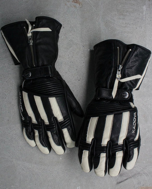 Kadoya Early 00s Stripe Padded Leather Motorcycle Gloves