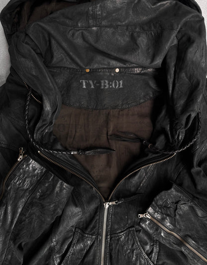 14thAddiction Early 00s Sheepskin Suede Leather Bono Hooded Jacket