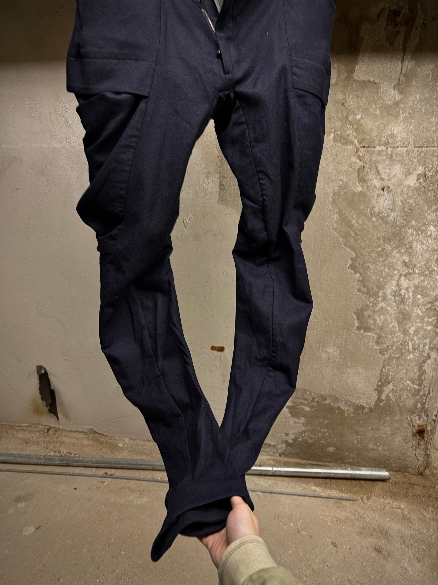 DEVOA DEOVA 2010s Dark Navy Wool J-cut Cargos Pants detail | DRIEW GARMENTS