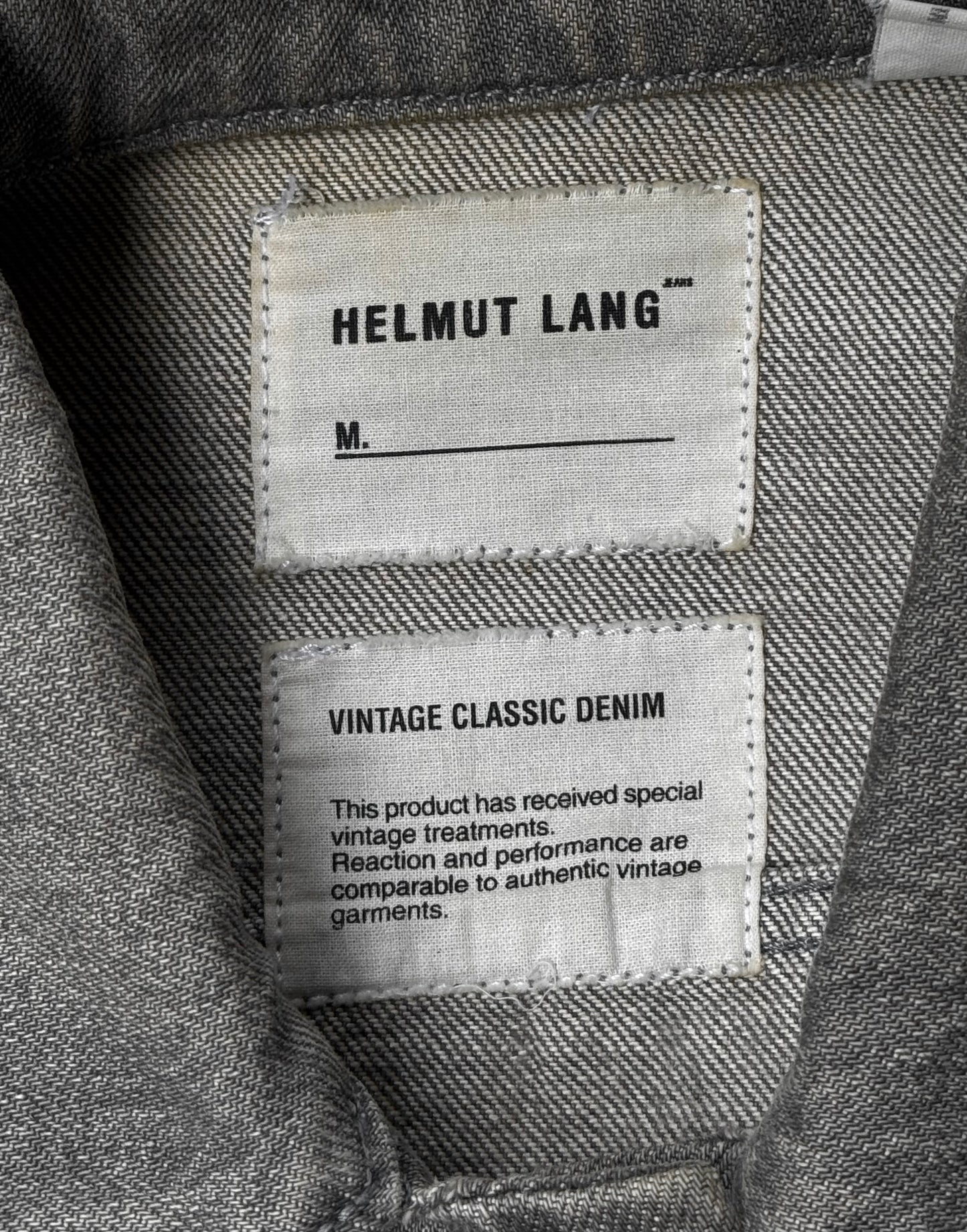 Helmut Lang Early 00s Washed Grey Extended Sleeves Denim Trucker Jacket