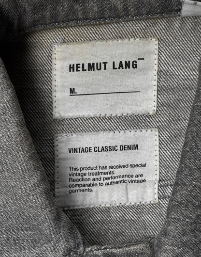 Helmut Lang Early 00s Washed Grey Extended Sleeves Denim Trucker Jacket