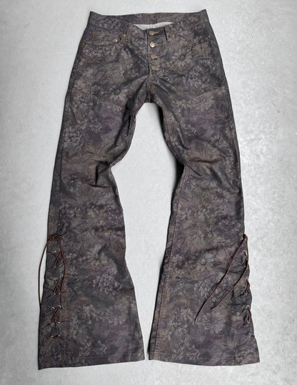 Tornado Mart Early 00s Floral Printed Flare Lace-up Pants