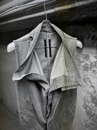 Rick Owens DRKSHDW AW08 "STAG" EGG Asymmetric Denim Vest detail | DRIEW GARMENTS