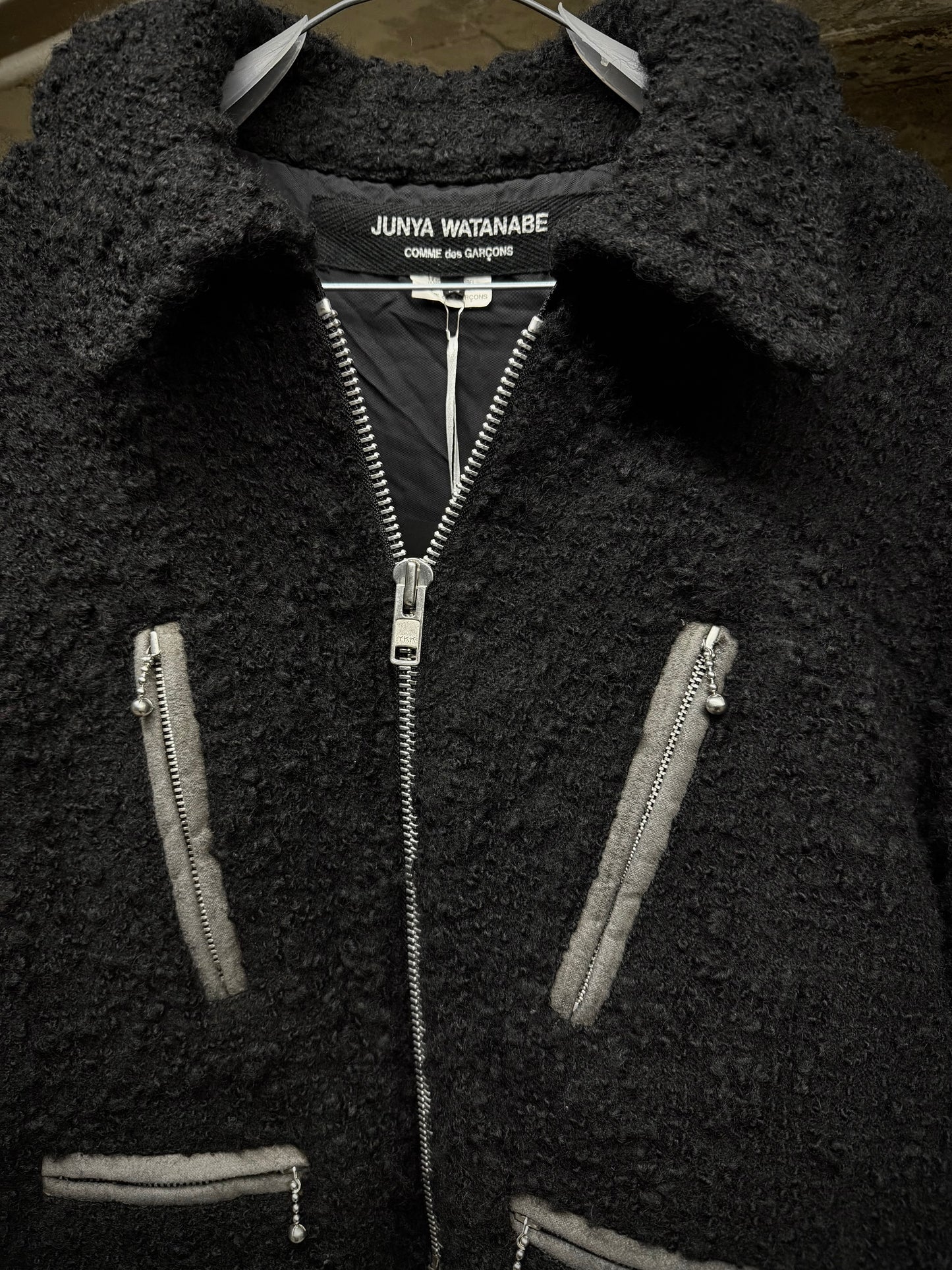 Junya Watanabe AW07 Black Wool Multi-zip Shearling Rider Jacket detail | DRIEW GARMENTS