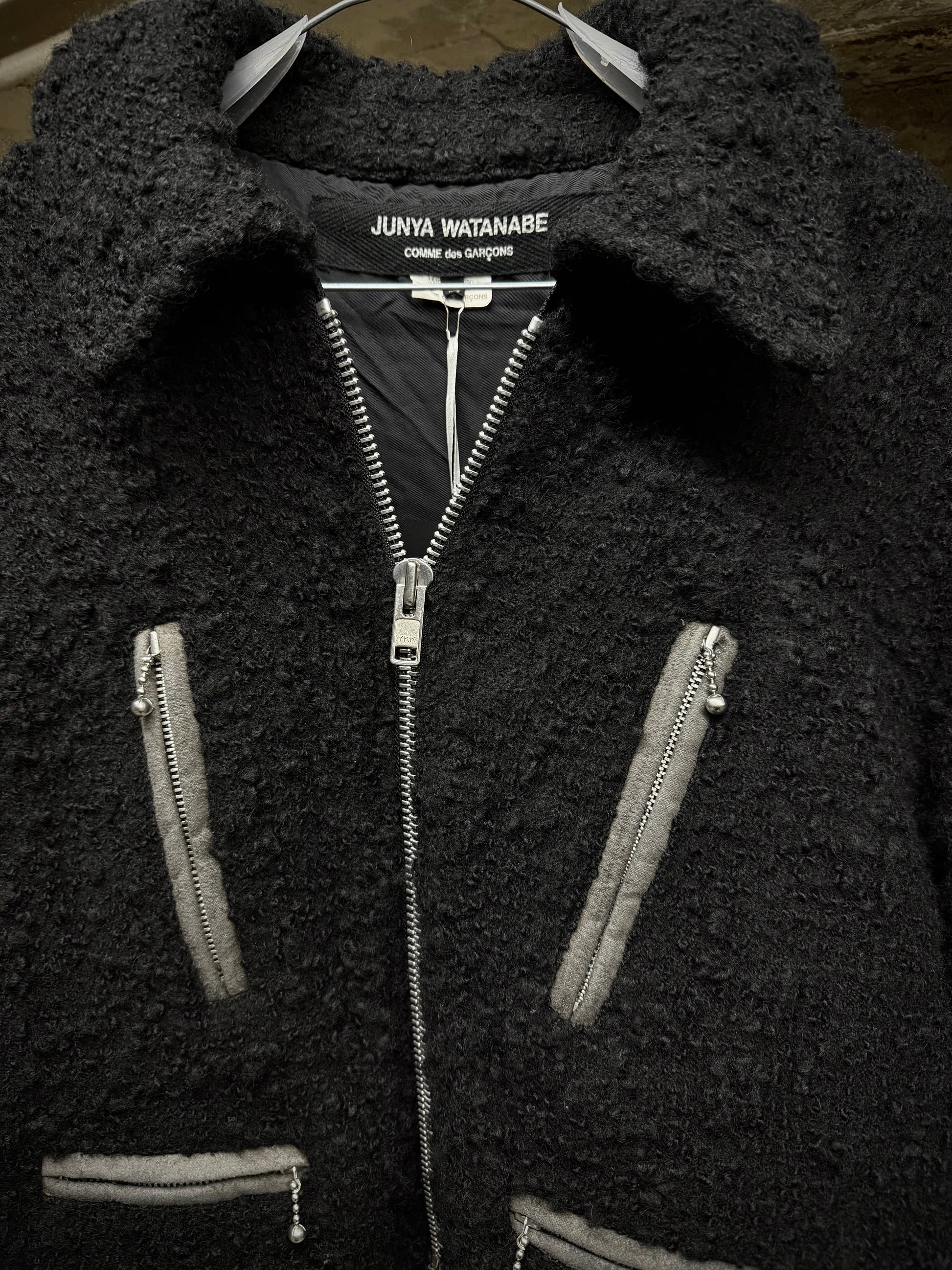 Junya Watanabe AW07 Black Wool Multi-zip Shearling Rider Jacket detail | DRIEW GARMENTS