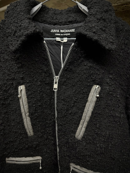 Junya Watanabe AW07 Black Wool Multi-zip Shearling Rider Jacket detail | DRIEW GARMENTS