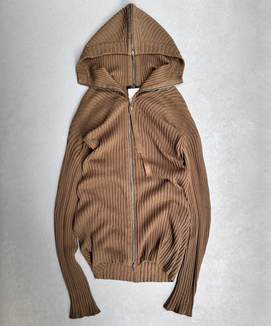 *SAMPLE* Julius_7 AW06 “Fixed;” Khaki Multi-zip Rib Knitted Hoodie