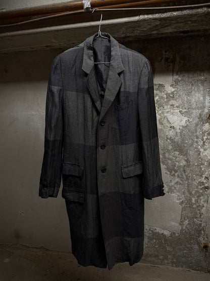 Yohji Yamamoto *SAMPLE* Yohji Yamamoto POUR HOMME BLACK Scandal SS20 Linen Ramie Doctor Coat | Archive Fashion Toronto