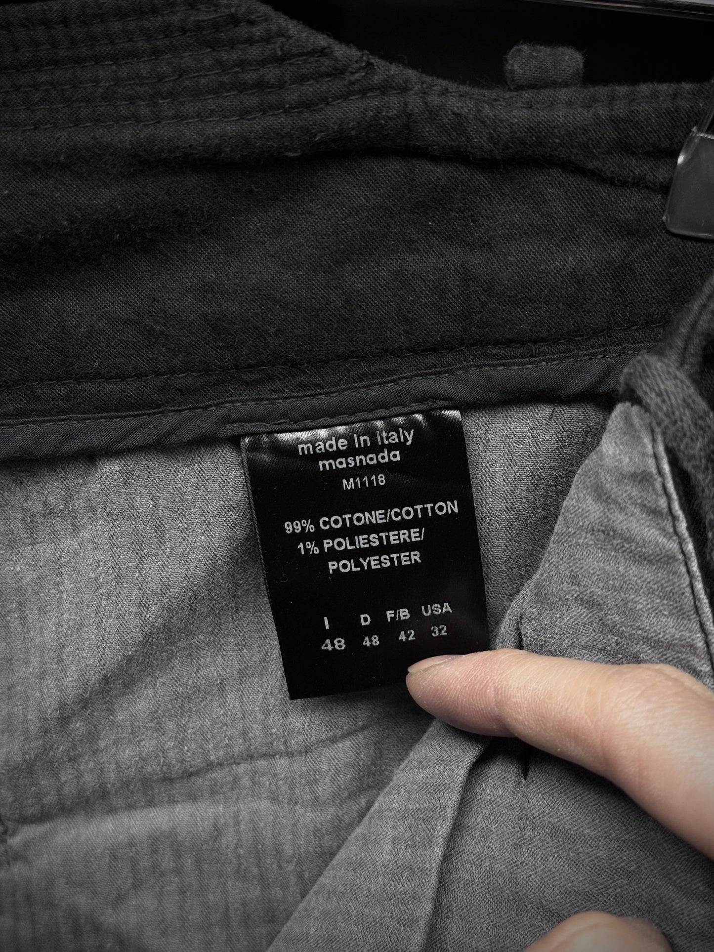 Masnada Washed Black Asymmetric Fly Overlock J-cut Pants detail | DRIEW GARMENTS
