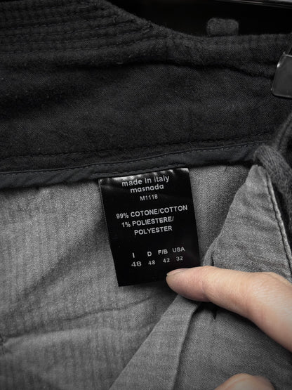Masnada Washed Black Asymmetric Fly Overlock J-cut Pants detail | DRIEW GARMENTS