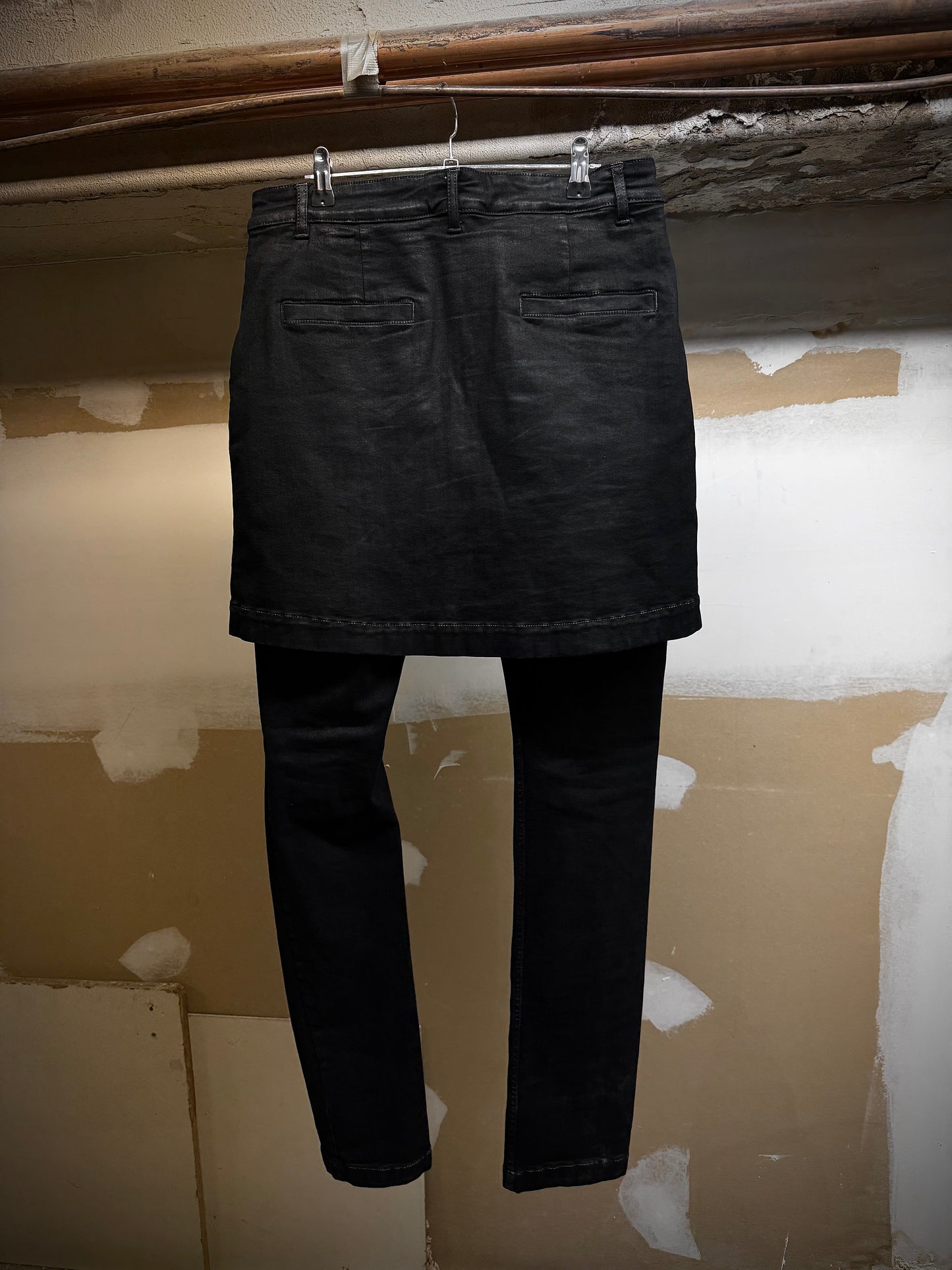 Rick Owens DRKSHDW AW16 "MASTODON" BLACK MATTE Gladiator Kilt Layer Denim detail | DRIEW GARMENTS