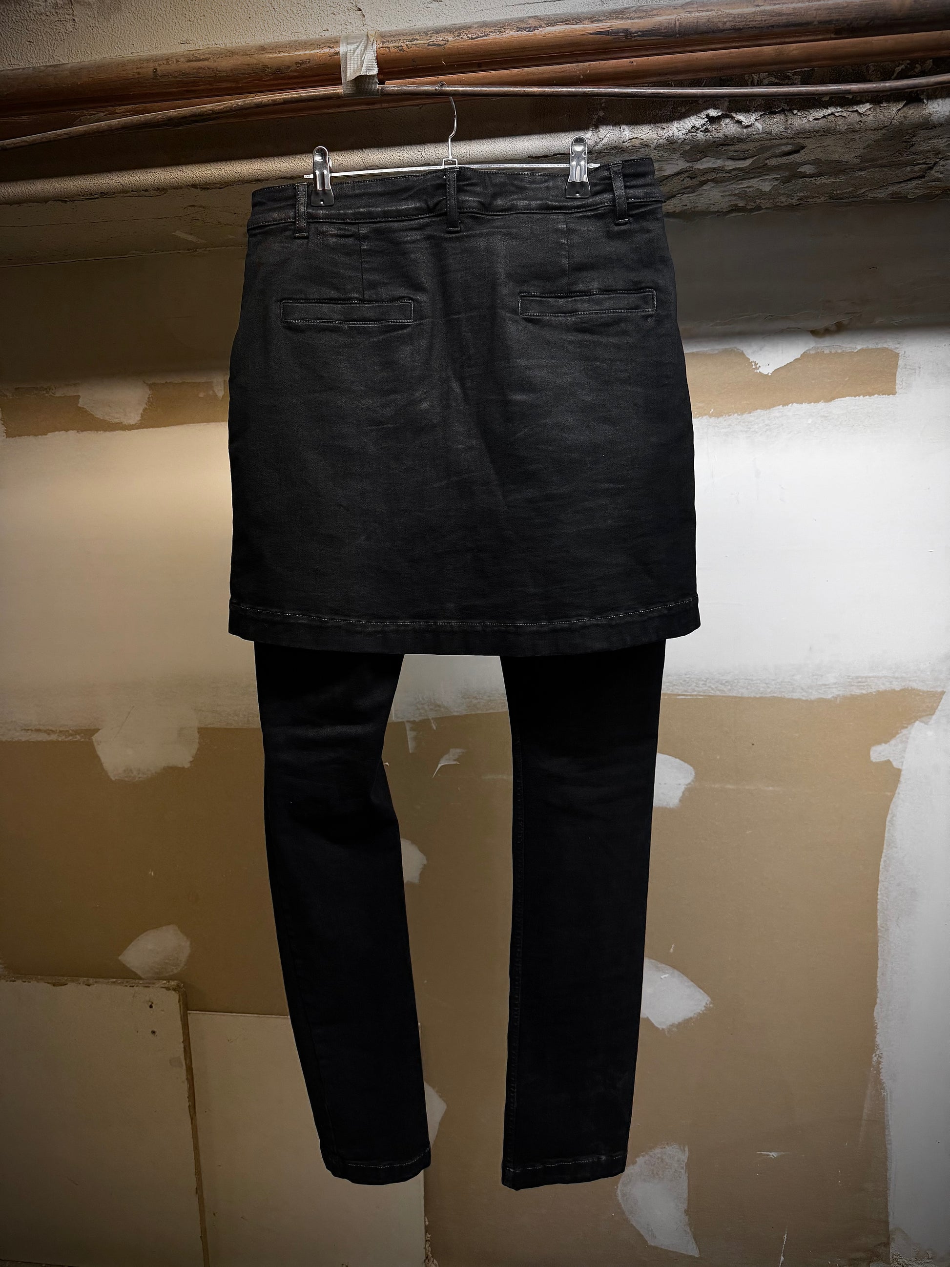 Rick Owens DRKSHDW AW16 "MASTODON" BLACK MATTE Gladiator Kilt Layer Denim detail | DRIEW GARMENTS