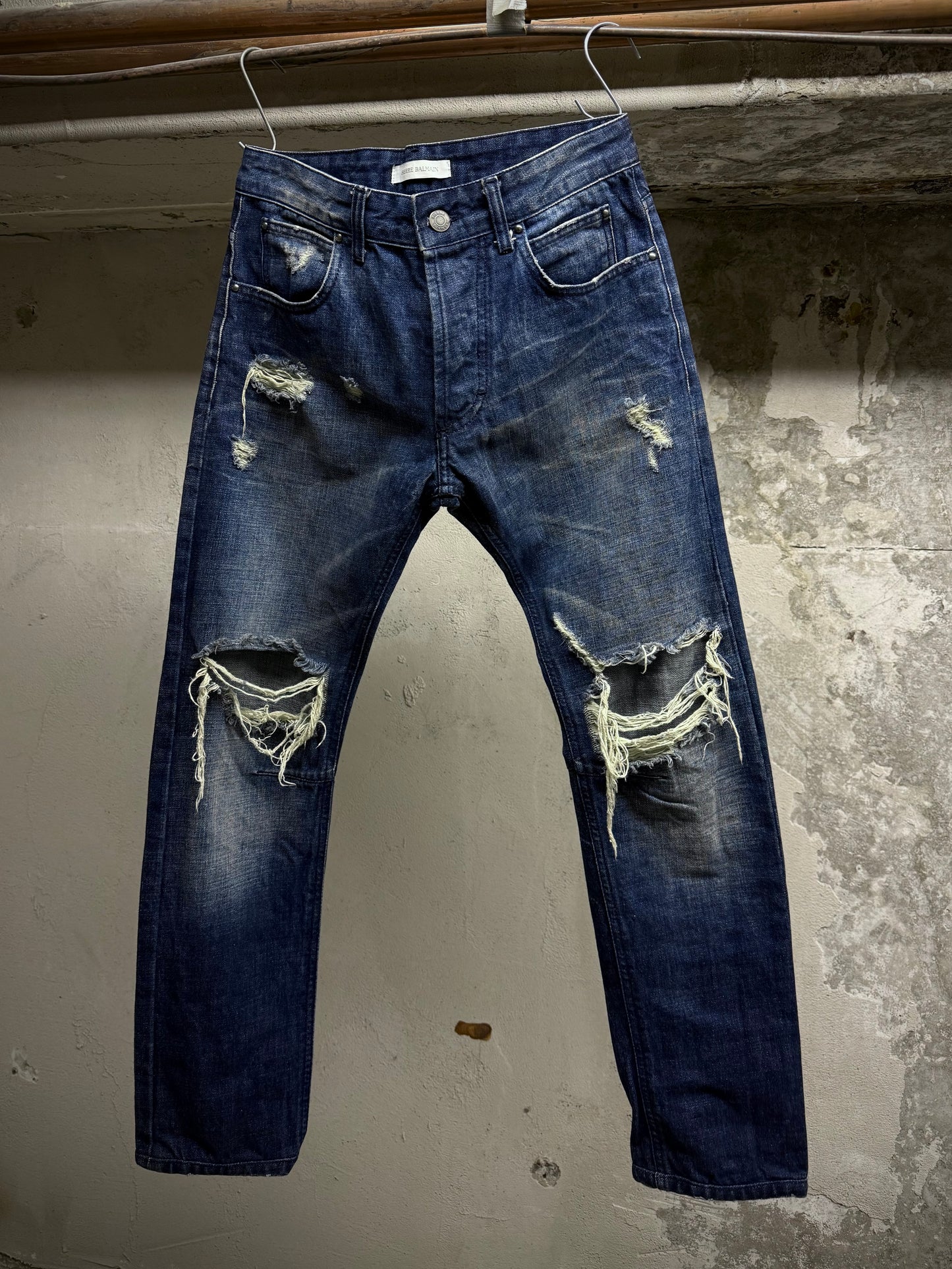 PIERRE BALMAIN SS12 Distressed Blue Skinny Denim