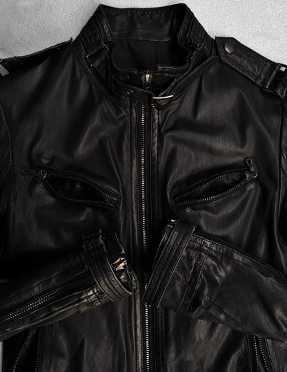 SHELLAC Early 00s Multi-zip Cowhide Leather Rider Jacket