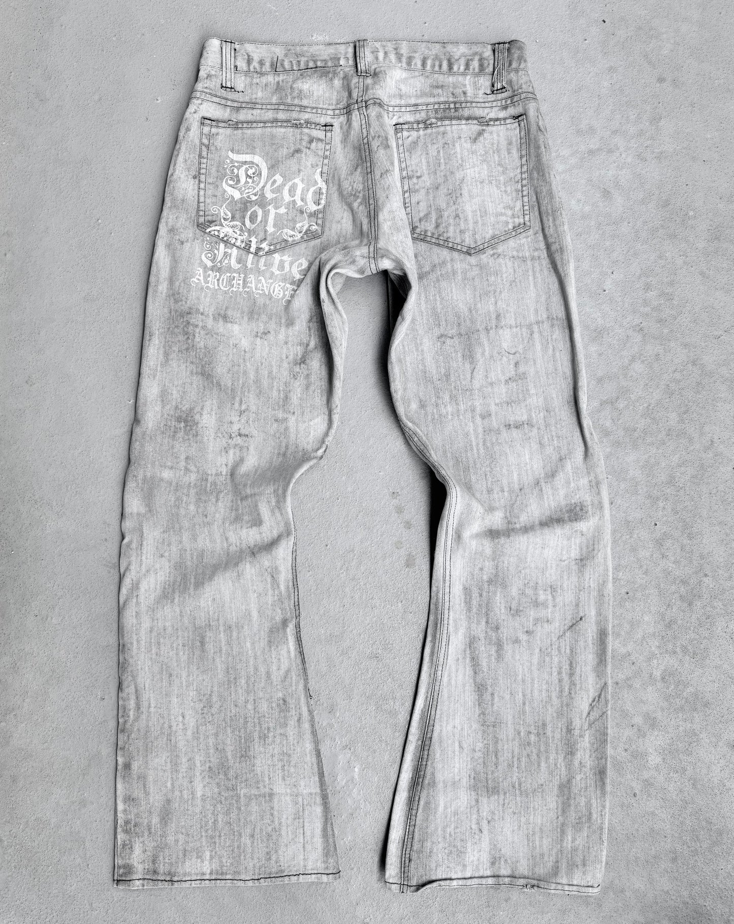 InTheAttic Early 00s Bleach-dyed Punk Patchwork Bootcut Flare Denim