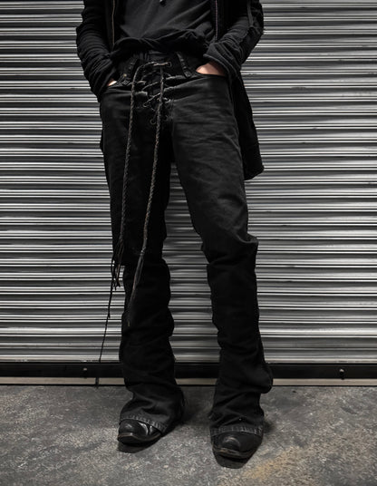 IfSixWasNine Early 00s ‘NO. LU/ BCM-PRF’ Black Lace-up Flare Denim