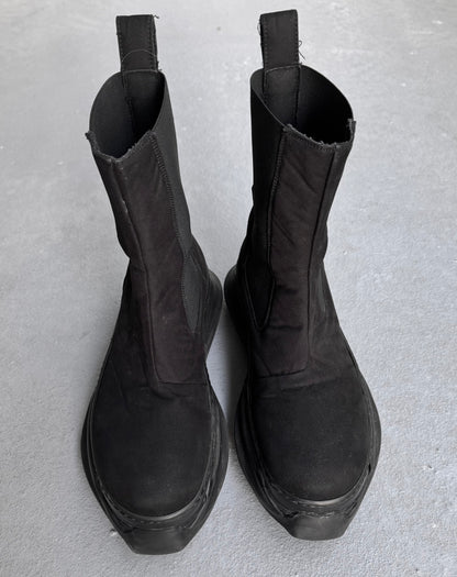 Rick Owens DRKSHDW AW21 Black Satin ‘Beetle’ Abstract Sole Boots