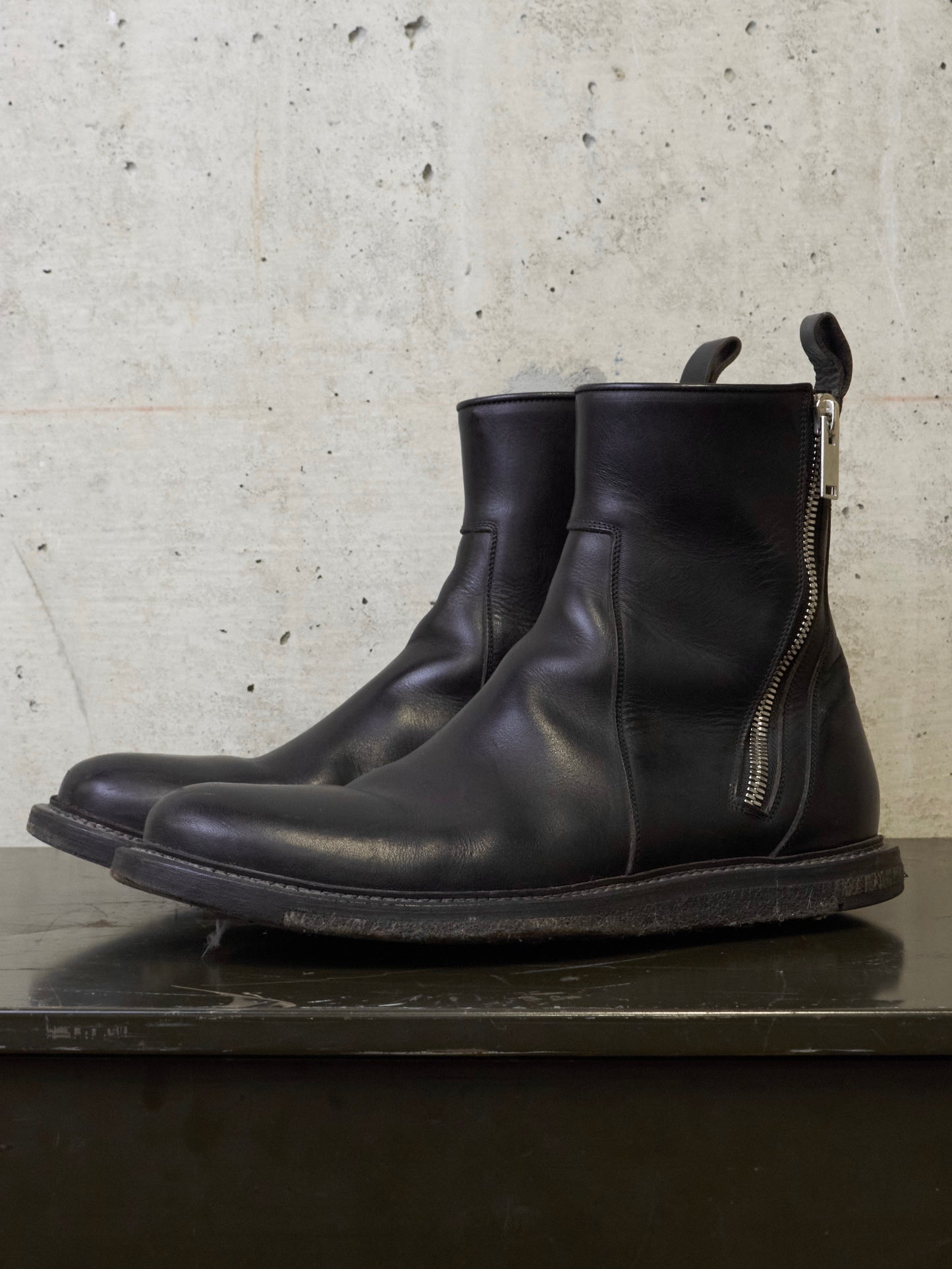 Rick Owens AW13 “PLINTH” Dual Zip Crepe Sole Calf Leather Boots