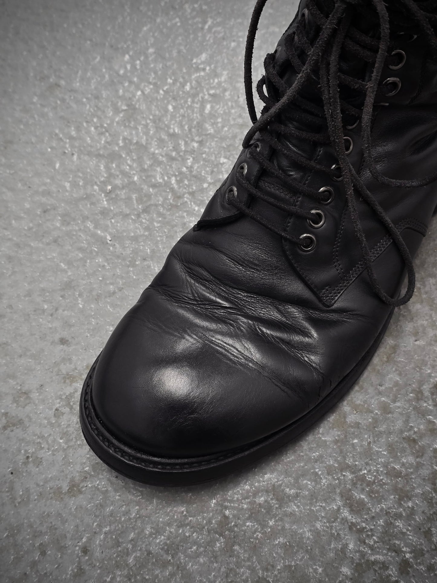 Rick Owens SS15 "FAUN" Goodyear Flex Calf Leather Side Zip Combat Boots