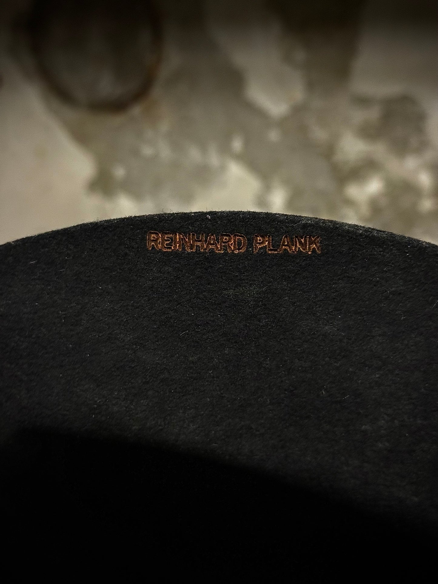 Reinhard Plank 'NORMA' Black Wool Bronze Burned Hat detail | DRIEW GARMENTS