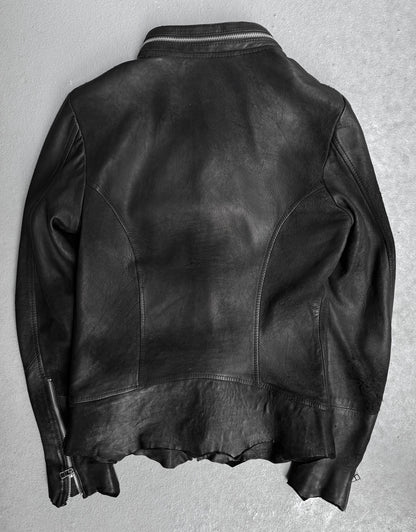 14thAddiction AW17 Distressed Sheepskin Leather Cross-zip Jacket