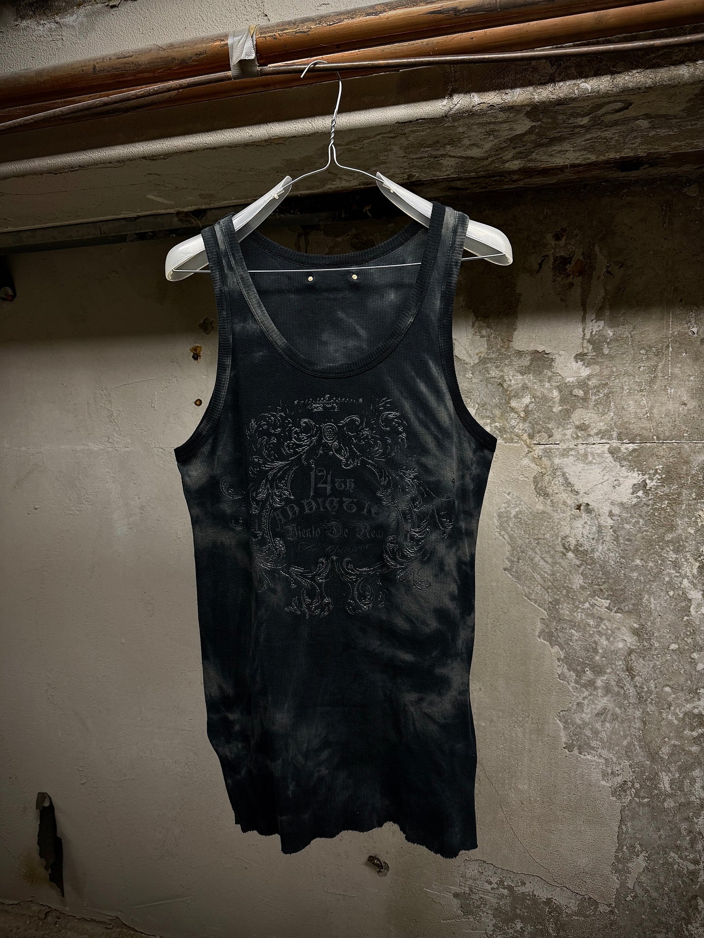 14thAddiction Early 00s Aqua Tie Dye Frayed Hem Ribbed Tank Top | Archive Fashion Toronto
