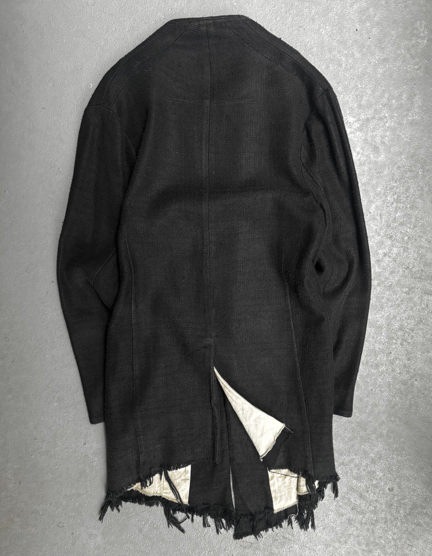 Aleksandr Manamïs Charcoal Grey Raw Silk Frayed Hem Coat