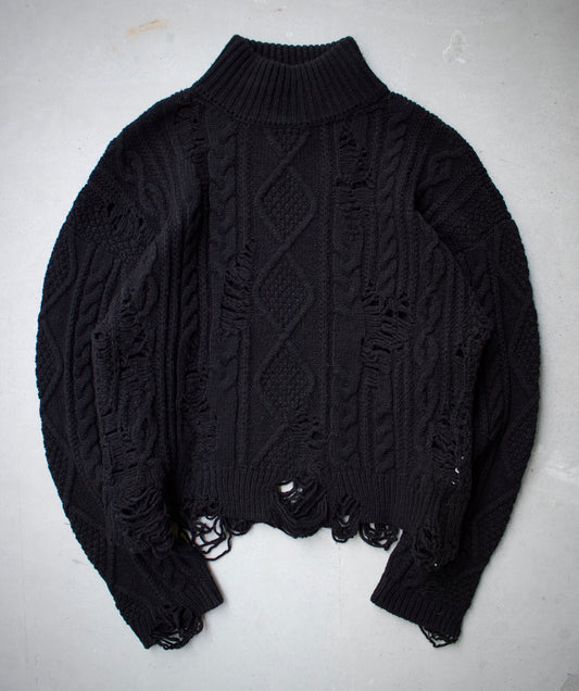 MiharaYasuhiro AW10 Distressed Cable-Knit Crop Sweater