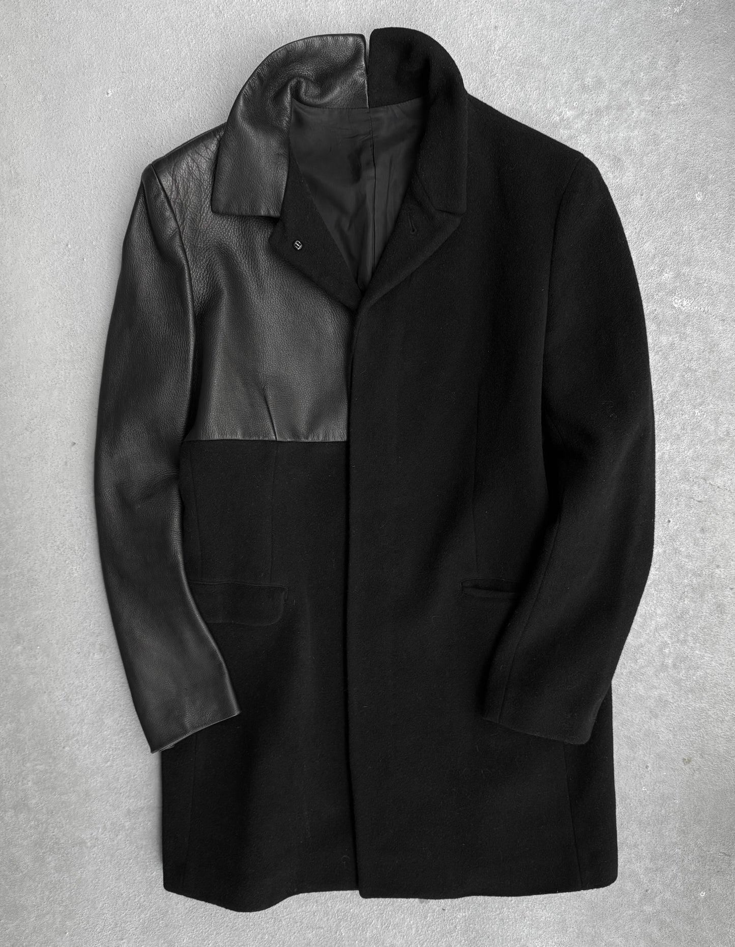 Yohji Yamamoto AW02 Deerskin Leather Panel Wool Car Coat