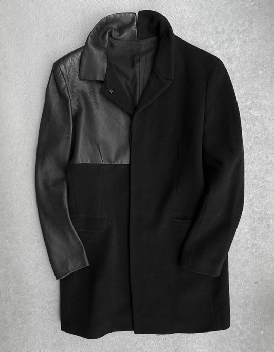 Yohji Yamamoto AW02 Deerskin Leather Panel Wool Car Coat