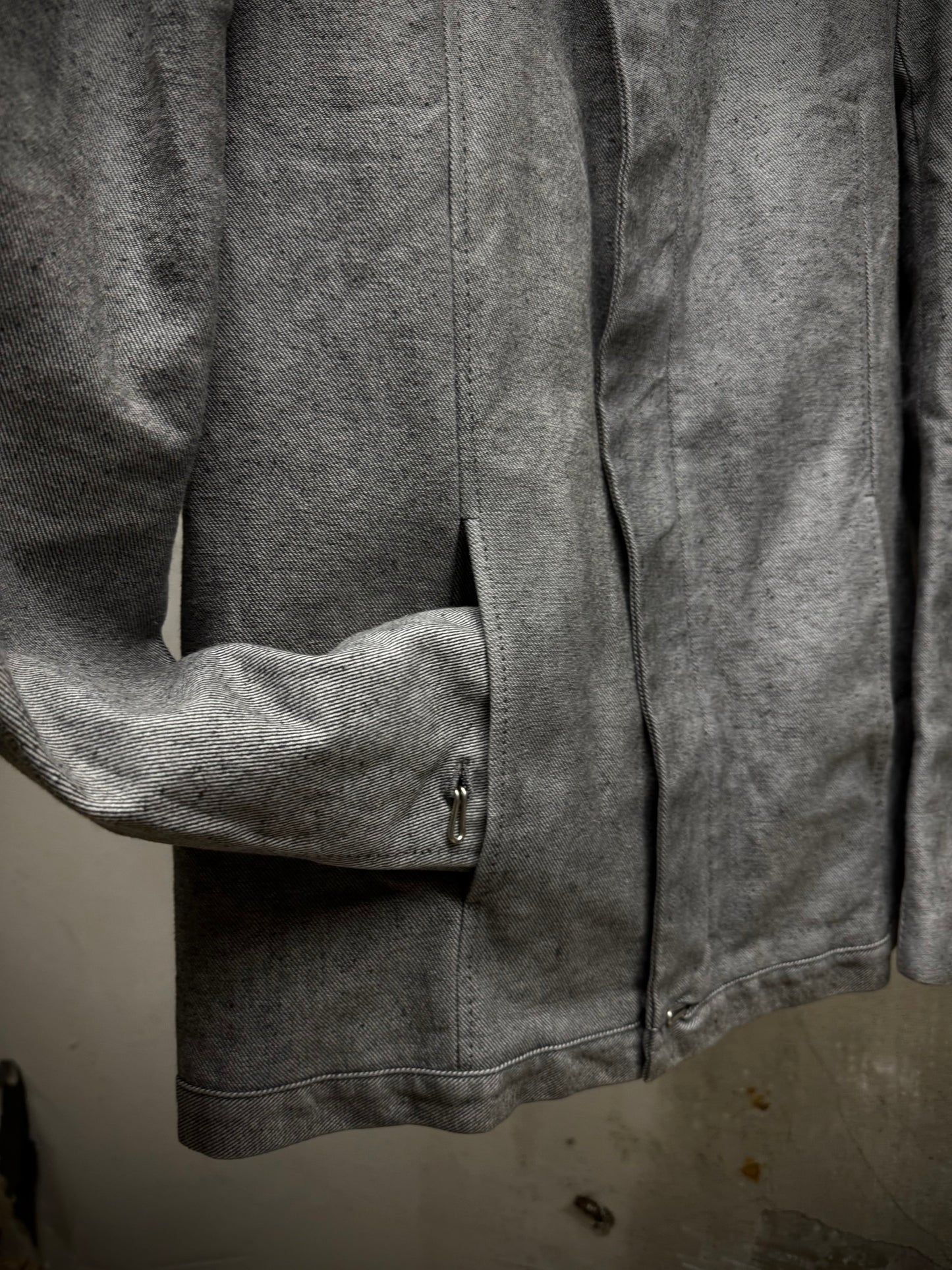 Carol Christian Poell AW97-98 Grey Hooded Zip-Up Denim Jacket detail | DRIEW GARMENTS