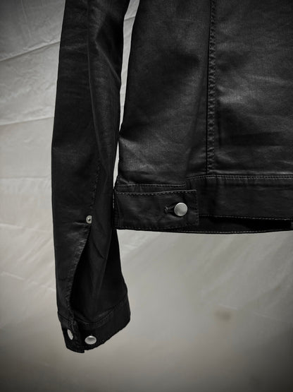 Rick Owens SS19 "BABEL" BLACK WAX Paneled Denim Trucker Jacket