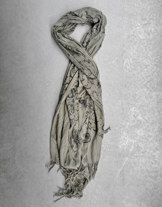 14thAddiction Early 00s Teal Ornament Frayed Scarfs