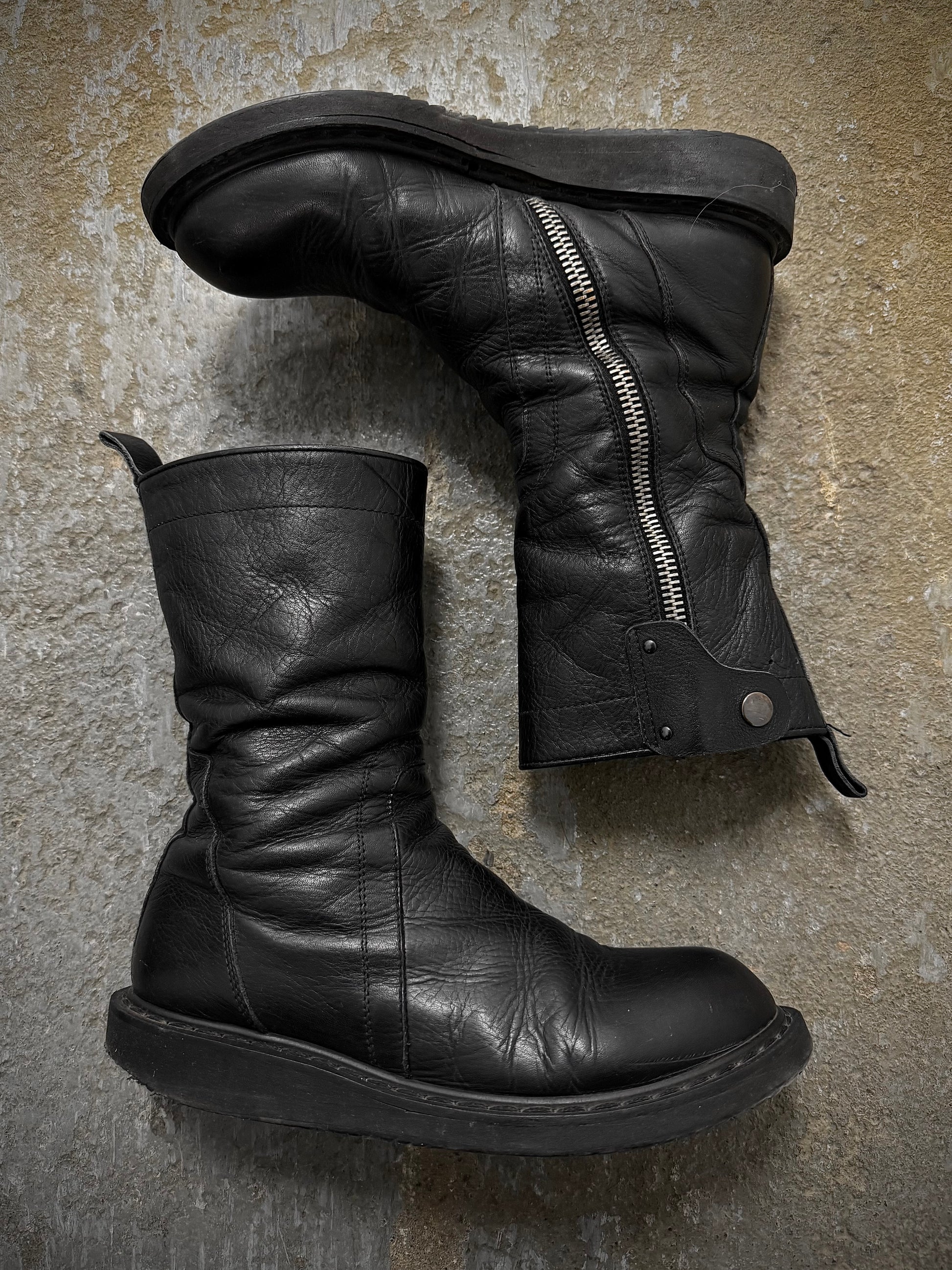 Rick Owens AW09 "CRUST" Side Zip Calf Leather Creeper Boots | Archive Fashion Toronto