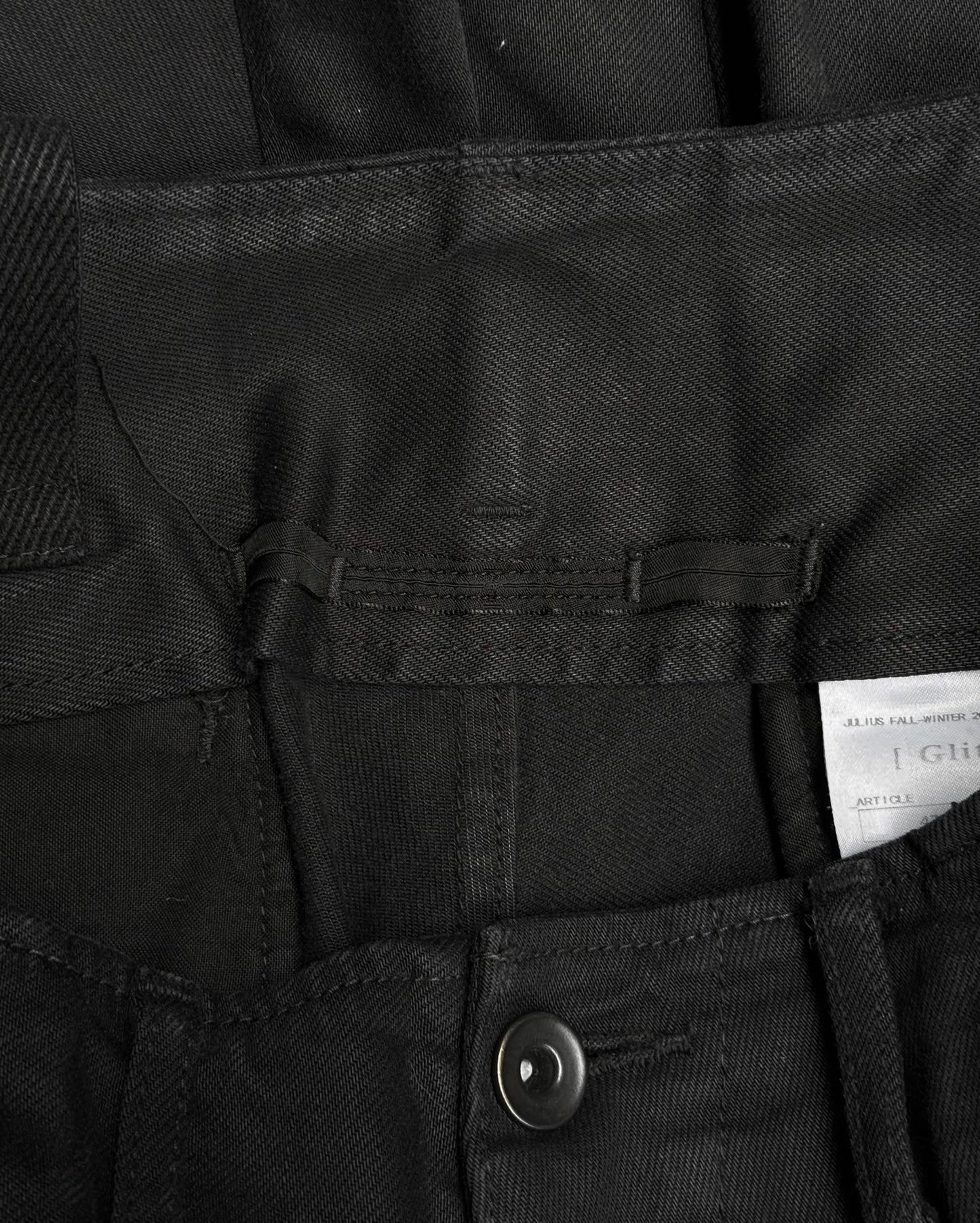 Julius_7 AW14-15 "Glitch;" Drop-crotch Gas-Mask Denim Cargo Pants