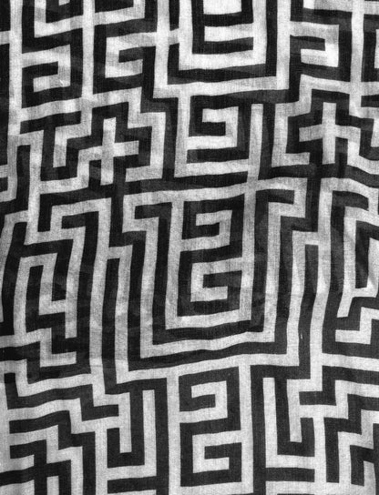 Gareth Pugh Early 00s Frayed Edge Maze Pattern Wool Scarf