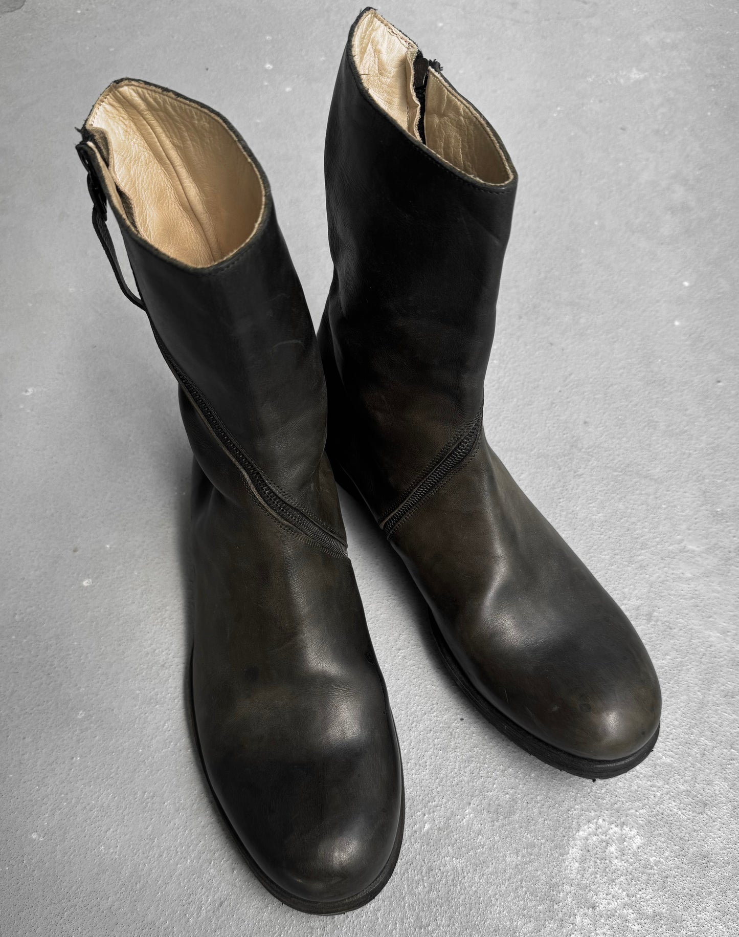 m.a+ by Maurizio Amadei 'S1G3Z' VA 1.5 Grey Spiral Zip Horse Leather Boots