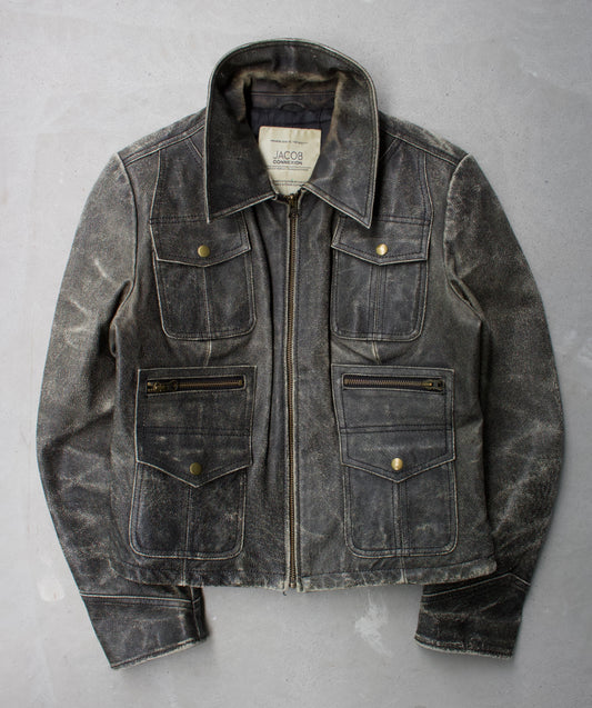 Vintage 00s Jacob Connexion Distressed Leather Single Rider Jacket