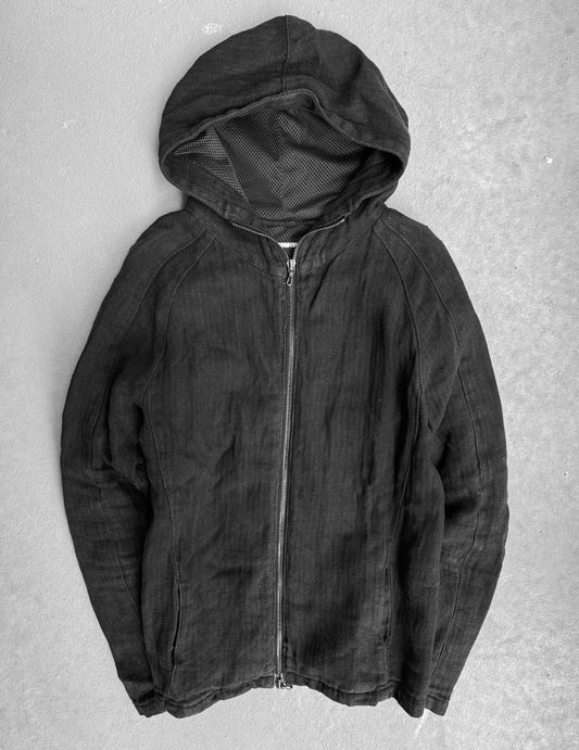 RipVanWinkle Early 00s Light-waxed Black Linen Hooded Jacket