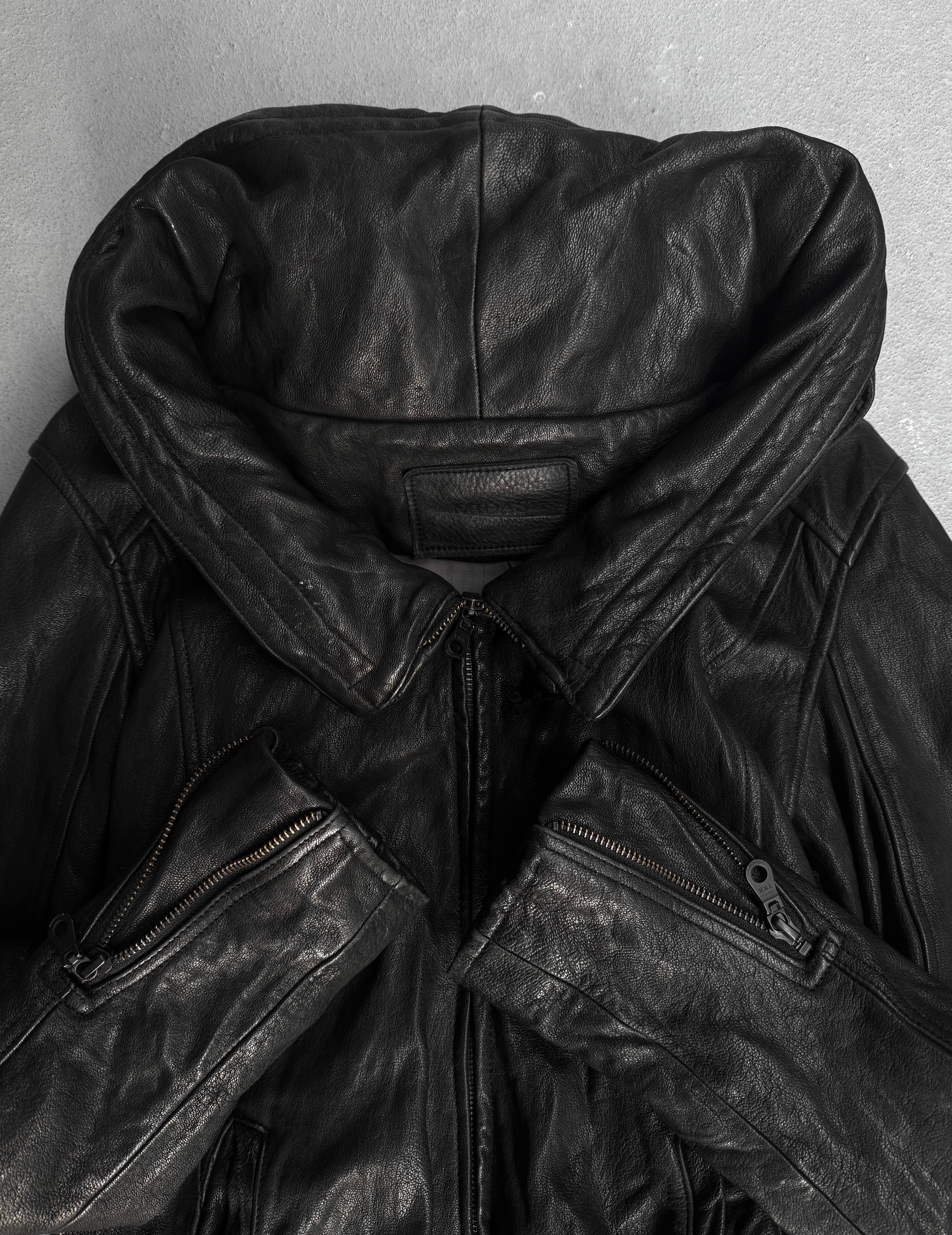 ジャケット・アウター 00s no id. leather jacket hoodie bono Midas Early 00s Concealed Hooded Bono Sheepskin Leather