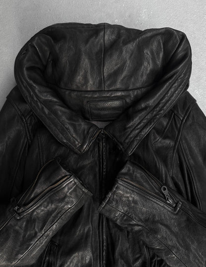 Midas Early 00s Concealed Hooded Bono Sheepskin Leather Jacket