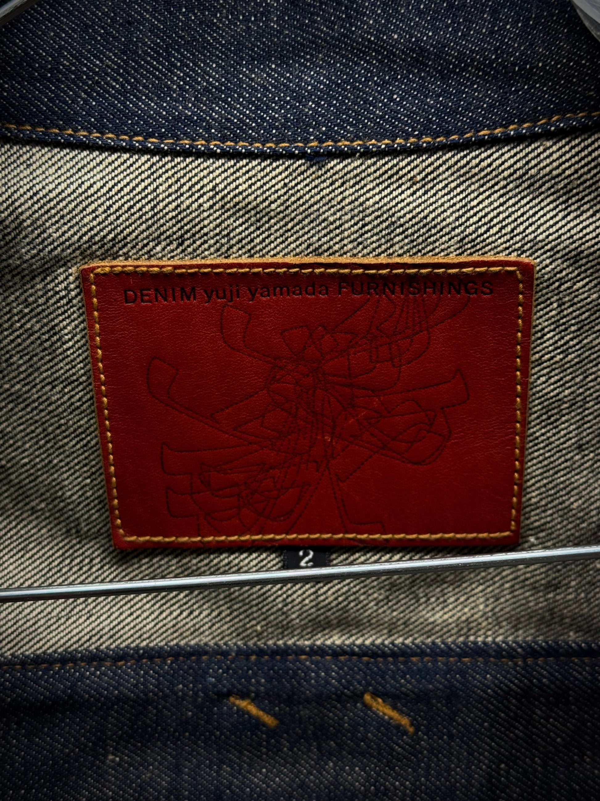 Yuji Yamada 00s 'FURNISHINGS' Removable Leather Harness Raw Denim 'Jean' Jacket detail | DRIEW GARMENTS
