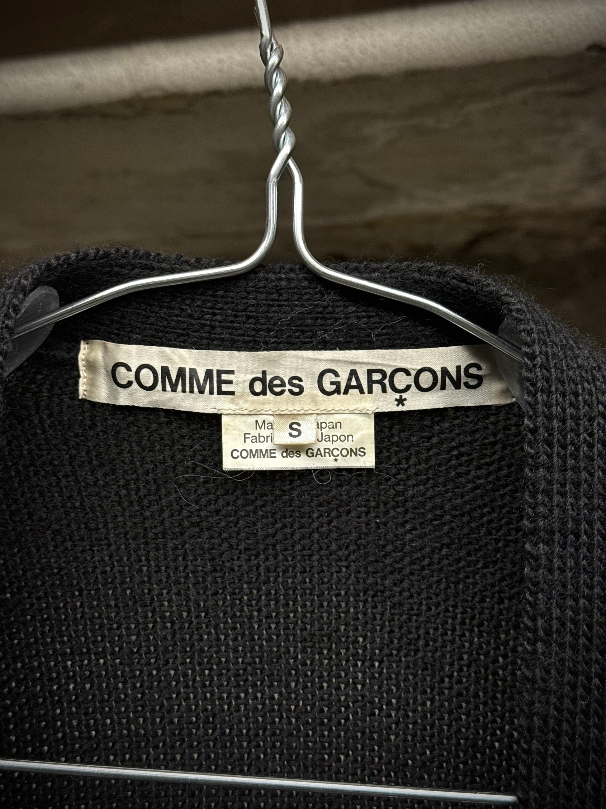 COMME des GARÇONS AW14 Cut Out Extended Wool Locks Knit Cardigan detail | DRIEW GARMENTS