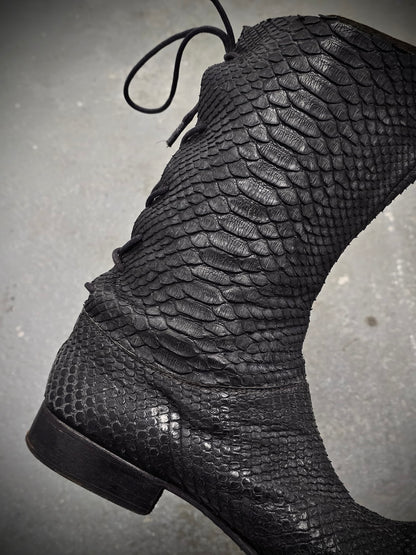 Carpe Diem Early 00s Charcoal Grey Python Skin Back-Lace Boots