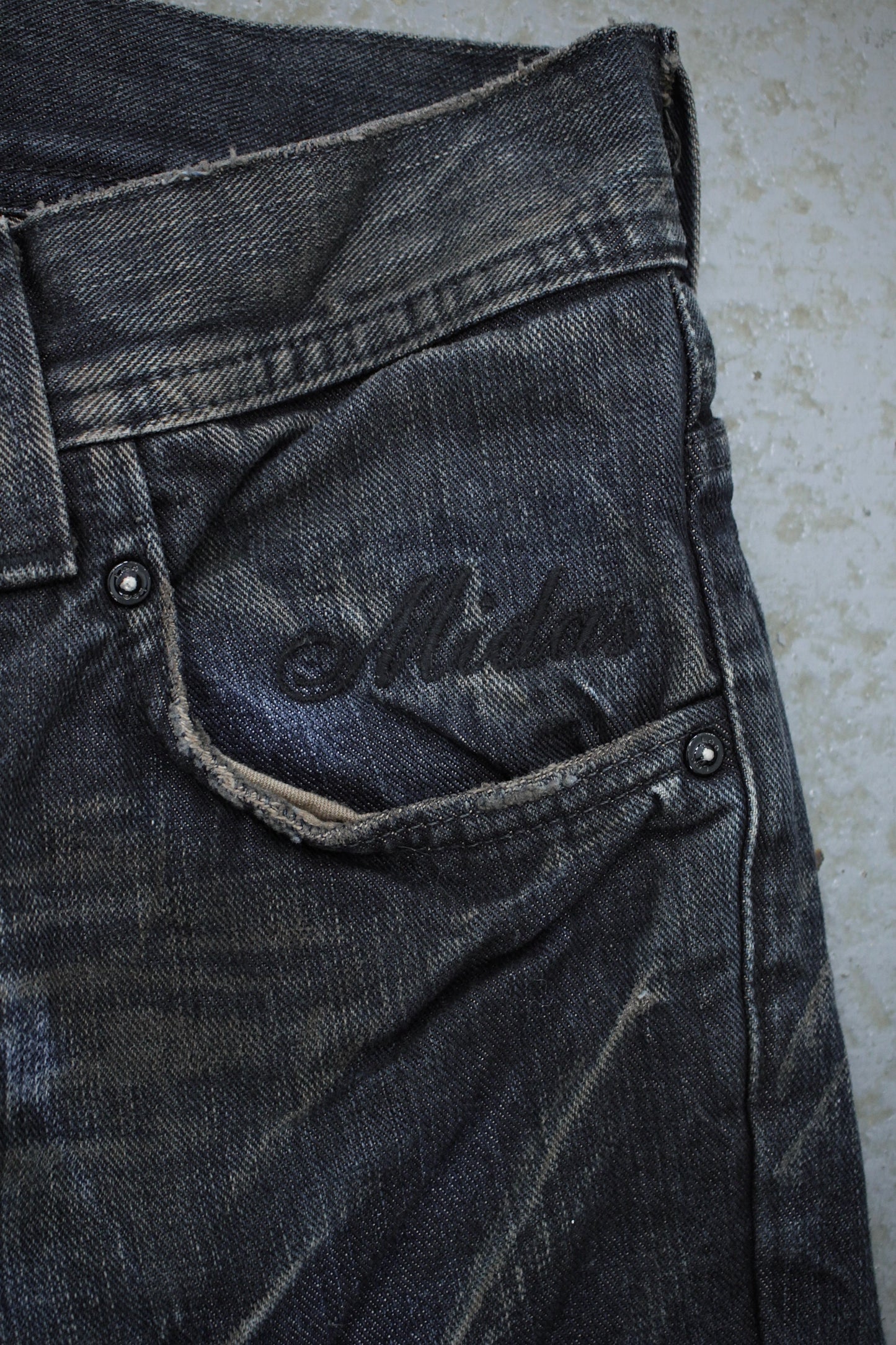 Midas x LEE Early 00s Mud Washed Blue Studded Bootcut Denim detail | DRIEW GARMENTS