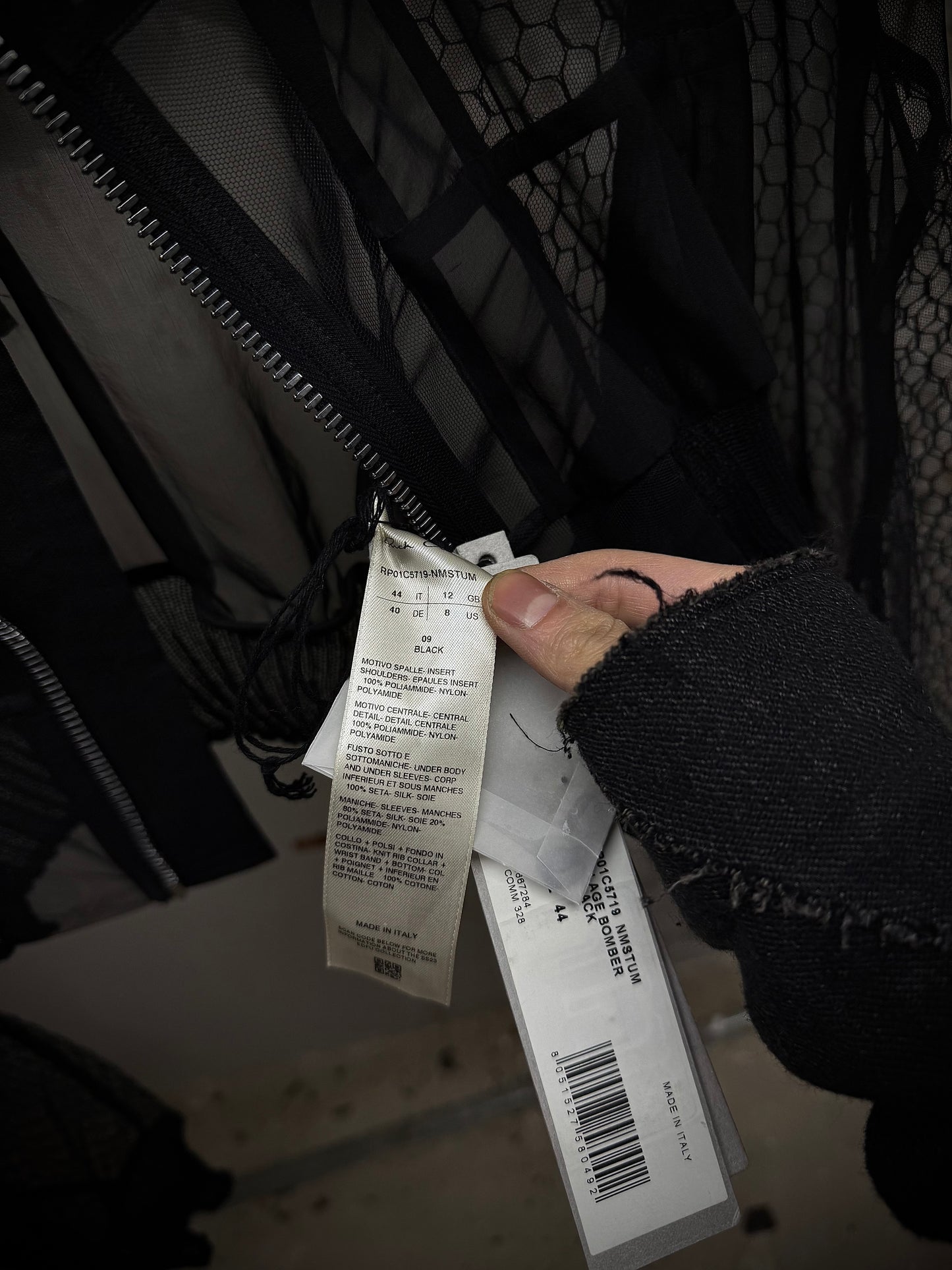 Rick Owens SS23 "EDFU" Silk-trimmed Sheer Collage Bomber Jacket