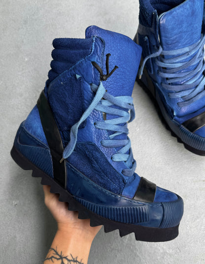 Boris Bidjan Saberi SS16 Object-dyed Yak Skin ‘Bambas’ Nuclear Blue Hi-top Sneakers