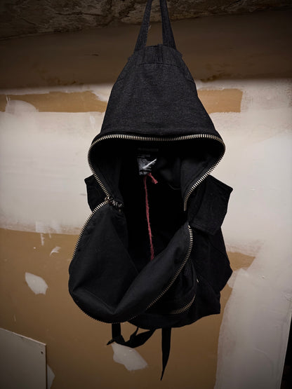 Ann Demeulemeester 2010s Skull Charm Wool Ramie Backpack